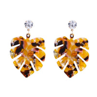 Resin Dangle Earrings Gold Tone Alloy Findings Rhinestone Leaf Colorful 2" P605
