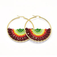Stainless Steel Hoop Earrings Glass Beads Black Gold Blue Green 56x54x56mm P347