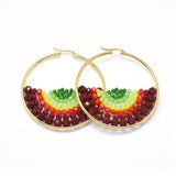 Stainless Steel Hoop Earrings Glass Beads Black Gold Blue Green 56x54x56mm P347