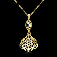 Yellow Gold Plated Necklace Pendant Flower Drop 19 Inches 1MM Lobster Clasp B299