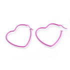 Stainless Steel Hoop Earrings Heart Purple Green Pink Yellow 1.5" To 2.2" P575