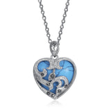 Platinum Plated Necklace Pendant Heart Kallaite Blue 20 Inches 1MM Lobster B191