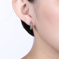 Platinum Black Gunmetal Plated Earrings  Hoop Huggies Zirconia  Latch Back Clasp L669