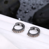 Platinum Black Gunmetal Plated Earrings  Hoop Huggies Zirconia  Latch Back Clasp L669