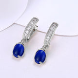 Platinum Plated Earrings Drop Dangle AAA Zirconia Blue Latch Back Clasp L591