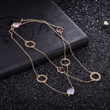 Yellow Gold Plated Necklace Chain AAA Zirconia Blue Lobster Clasp B386