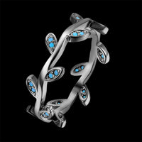 Yellow Gold Black Gunmetal Plated Ring  Flower Leaves Kallaite Blue B509