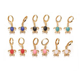 Brass Hoop Earrings with Enamel Tortoise Gold Mixed Color 30mm pin 0.9mm  P599