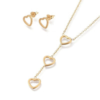 Stainless Steel Set Earring Pendant Necklace Heart Gold 20" P842