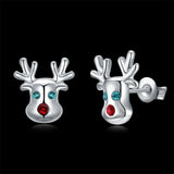 Stud Earrings Zirconia Christmas Rudolph Reindeer Platinum Gold 10x12mm P135