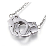 Stainless Steel Pendant Necklaces Rhinestone Handcuffs Gold Silver 17.3"  P657