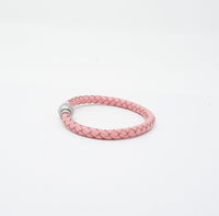 Unisex Men's Genuine Leather Stainless Steel Magnetic Clasp Bracelet Pink