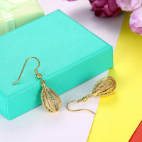 Yellow Gold Platinum Plated Earrings Drop Dangle Fish Hook Clasp L640