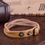 Leather Bracelet Beige  Orange Brown 8.5 Inches 13MM Push button L466