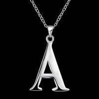 Sterling Silver Plated Necklace Women Pendant Initial Letter Alphabet B375