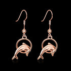 Rose Gold Plated Earrings Drop Dangle  Fish Hook Dolphin .52" L192