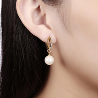 Rose White Gold Plated Pearl Zirconia Drop Stud Earrings L106