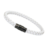 Unisex Men's Genuine  Leather Stainless Steel Magnetic Clasp Bracelet White