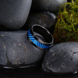 Stainless Steel Black Mens Band Carbon Fiber Silver Black Blue Ring B558