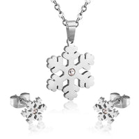 Stainless Steel Women's Unisex Set 18 Inch Necklace Earrings Snow Flake Y36