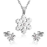 Stainless Steel Women's Unisex Set 18 Inch Necklace Earrings Snow Flake Y36