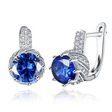 Platinum Plated Earrings Hoop Huggies AAA Zirconia Blue Latch Back Clasp L588