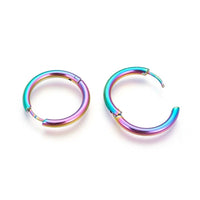 Stainless Steel Hoop Earrings Rose Gold Purple Black Huggie 1" Pin 1mm  P623