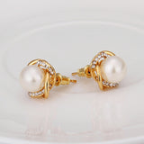 White Rose Gold Plated Pearl Zirconia Stud Earrings L69