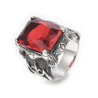 316 Surgical Stainless Steel Ring Cubic Zirconia Rectangle Red 17~22mm Z696