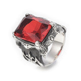 316 Surgical Stainless Steel Ring Cubic Zirconia Rectangle Red 17~22mm Z696