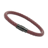 Unisex Men's Genuine Leather Stainless Steel Magnetic Clasp Bracelet Burgundy