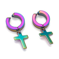 Stainless Steel Cross Clip-on Earrings Hypoallergenic Gold Silver Purple Z342