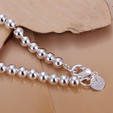 Women Sterling Silver Plated  Bracelet Hollow Beads Balls 8 Inches 12MM Lobster L47