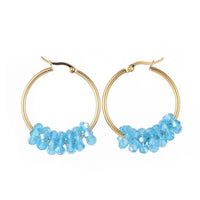 Stainless Steel Hoop Earrings Glass Bead Gold 12 Gauge 42x33 2mm 0.8x1.2mm A177