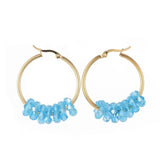 Stainless Steel Hoop Earrings Glass Bead Gold 12 Gauge 42x33 2mm 0.8x1.2mm A177