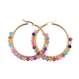 Hoop Earrings Stone Beads Gold Stainless Steel Hoop 50mm Pin 0.6x1mm  P602