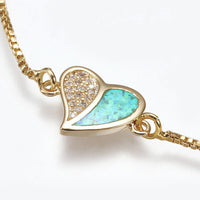 Adjustable Bracelets Slider Opal Cubic Zirconia Heart Gold Blue Pink 8.8"  P503