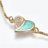 Adjustable Bracelets Slider Opal Cubic Zirconia Heart Gold Blue Pink 8.8"  P503