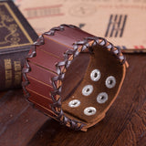Leather Bracelet Black Brown 9.5 Inches 38MM Push button  L447