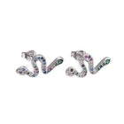 Zirconia Stud Earrings Snake Colorful Gold 17-17.5x8mm Pin 0.7mm  P568