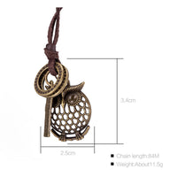 Genuine Leather Necklace Unisex Pendant Owl Adjustable Size Slide Clasp B490