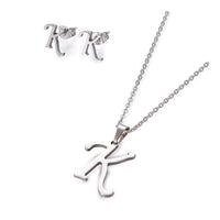 Stainless Steel Set Stud Earring Pendant Necklace Alphabet Letter 17.7" P495