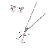 Stainless Steel Set Stud Earring Pendant Necklace Alphabet Letter 17.7" P495