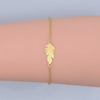 Stainless Steel Link Bracelet Lobster Clasp Feather Silver Gold Adjustable P263