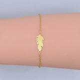 Stainless Steel Link Bracelet Lobster Clasp Feather Silver Gold Adjustable P263