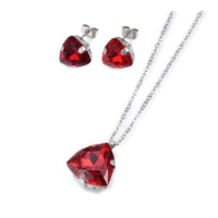 Stainless Steel Set Pendant Necklace Earrings Zirconia Drop Blue Red 18" P745