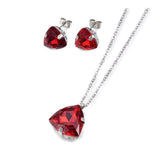 Stainless Steel Set Pendant Necklace Earrings Zirconia Drop Blue Red 18" P745