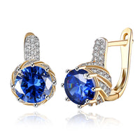 Platinum Plated Earrings Hoop Huggies AAA Zirconia Blue Latch Back Clasp L588