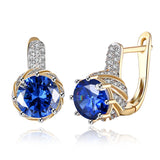 Platinum Plated Earrings Hoop Huggies AAA Zirconia Blue Latch Back Clasp L588