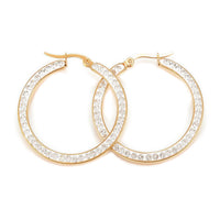 Stainless Steel Hoop Earrings Polymer Clay Rhinestone Gold 1.4" Up To 2.3" P595